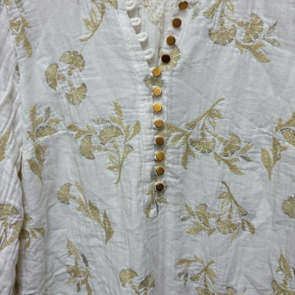 Anthropologie Floreat Atley Metallic Floral Embroidered Peasant Tunic Top - Picture 8 of 13